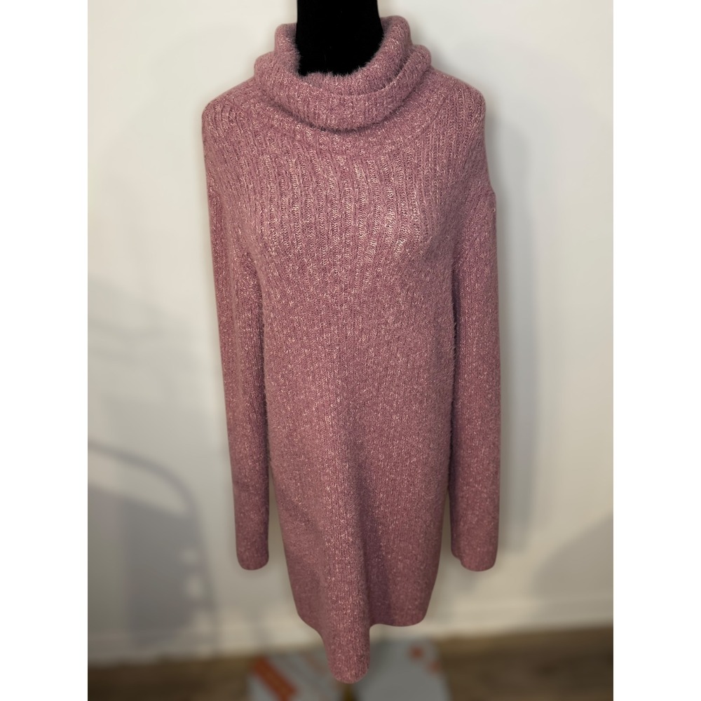Lulus Pink Preppy Fuzzy Knit Feminine Cowl Neck Cozy Fall Sweater Dress XS